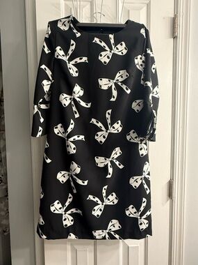 Banana Republic Black Midi Dress with White Bow Print